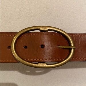 Linea Pelle brass oval statement buckle caramel brown leather w/  X details Sz L